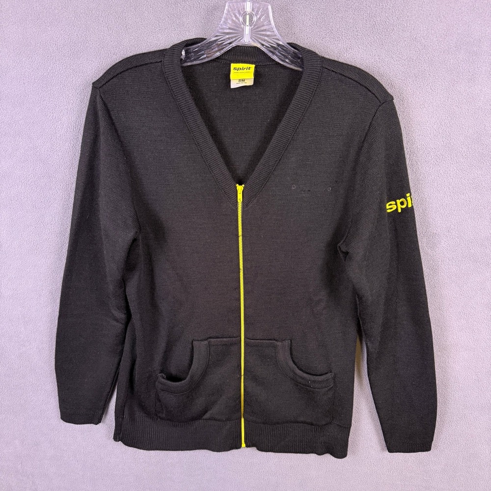 Spirit Airlines Womens Cardigan Uniform Small Black Zip Up Embroidered